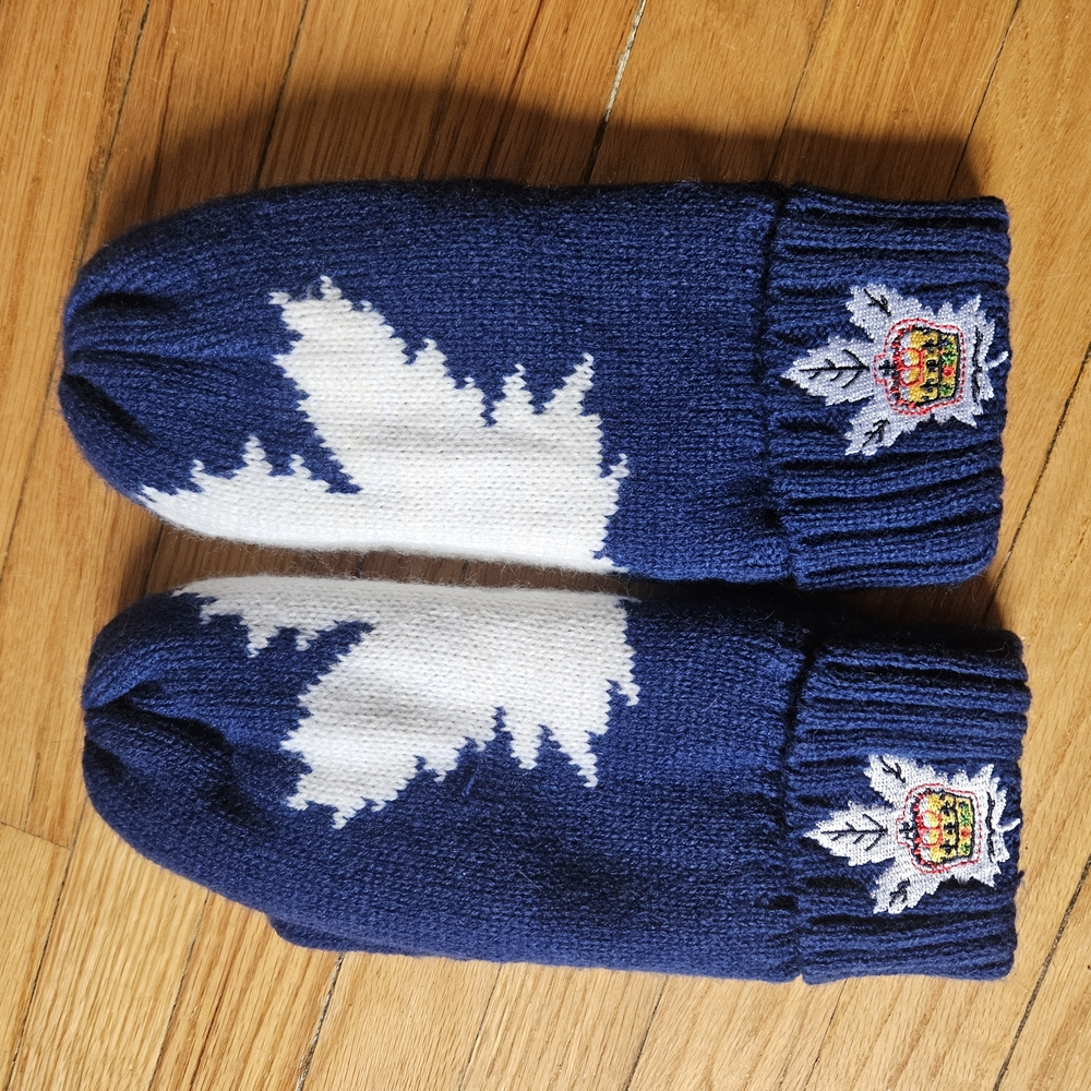 Blue and White Knit Mittens